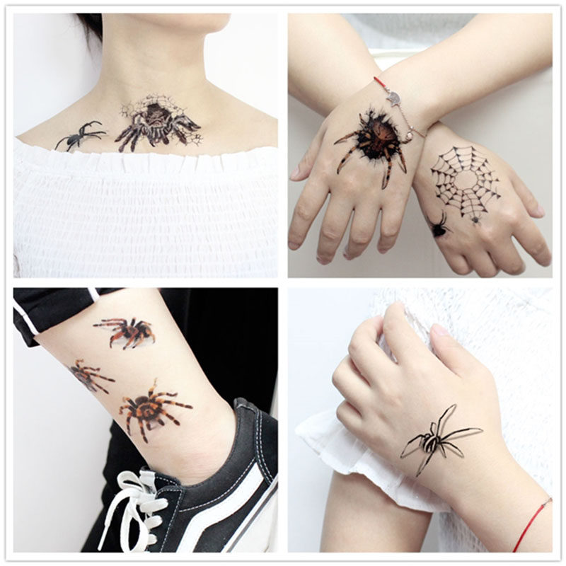 万圣节3D立体蜘蛛临时纹身贴恶作剧妆容脸贴手臂儿童卡通tattoo