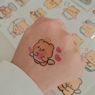 黄油小熊闪粉纹身贴贴纸