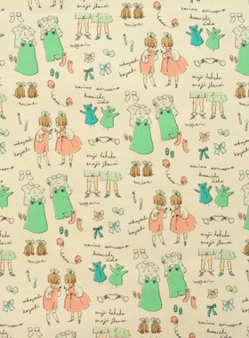 日本进口布料仓桥牛津棉名师布纯棉手工包袋舒适服装布双胞胎故事