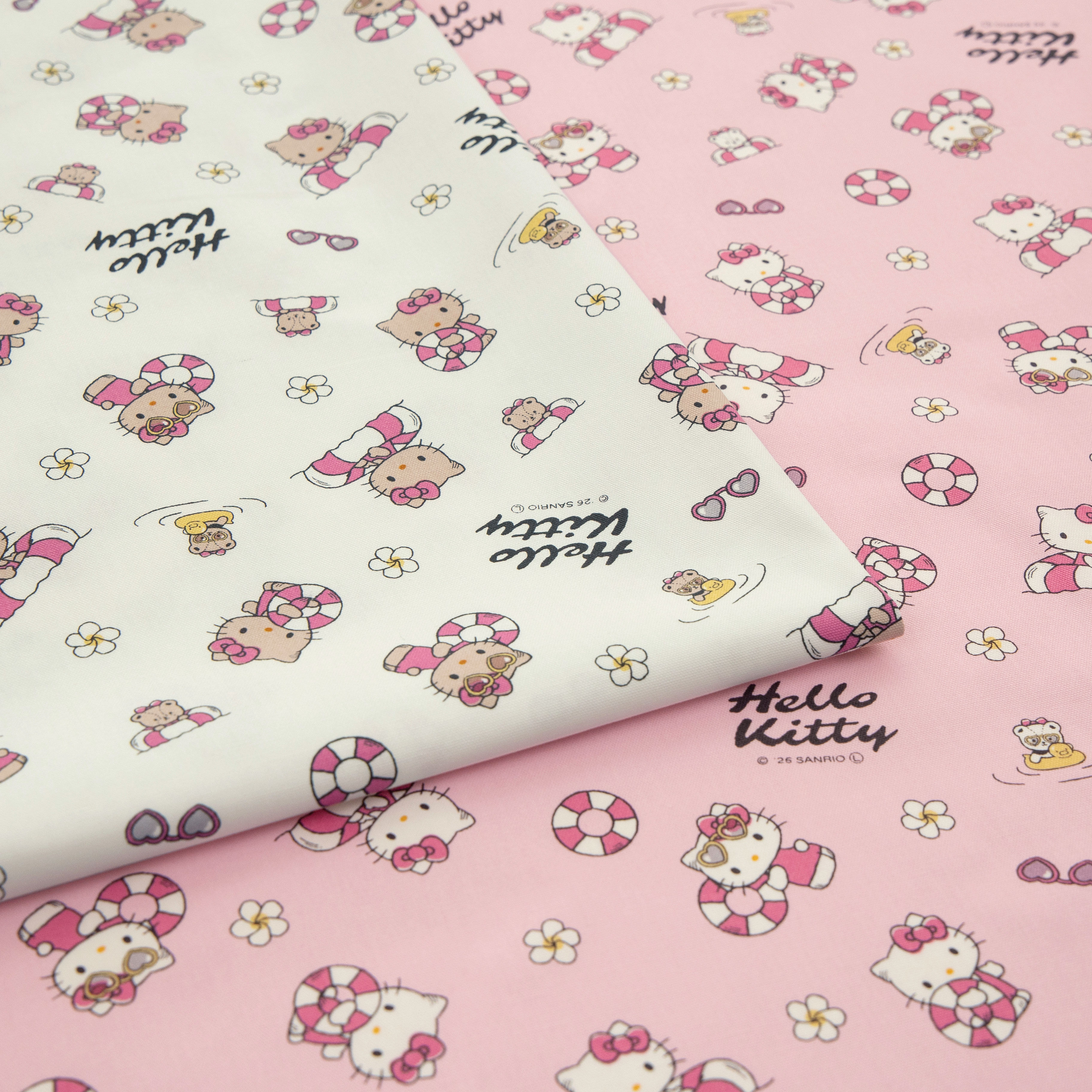日本进口清原牛津棉面料版权布手工DIY卡通服装布料Kitty泳圈派对