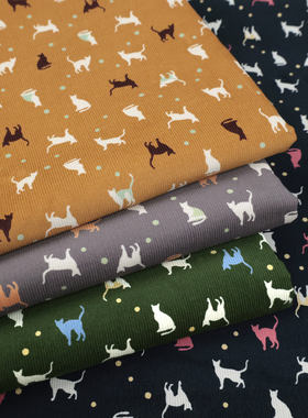 日本进口21W灯芯绒面料hokkoh手工diy舒适连衣裙服装布艺波点猫咪