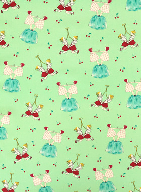 日本进口布料仓桥牛津棉名师浅绿色纯棉服装柔软手工包袋樱桃少女