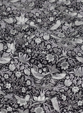 英国正品liberty100支lawn长纤棉舒适面料烫银偷草莓的小贼黑灰色