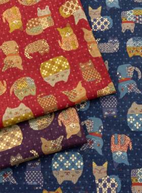 日本进口seven纯棉面料仿棉麻手感手工DIY布料包袋服装布萌猫织纹