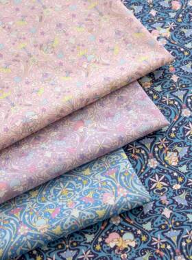 日本正品liberty100支长纤棉面料三丽鸥联名款服装布双子星幽灵兰
