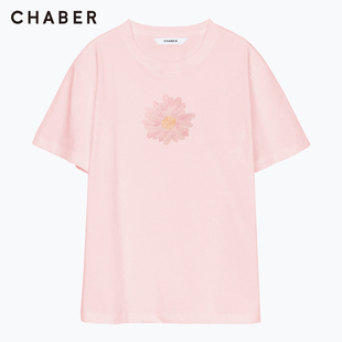 chaber巧帛夏季 上衣花朵印花宽松休闲 新品 女士T恤纯棉短袖