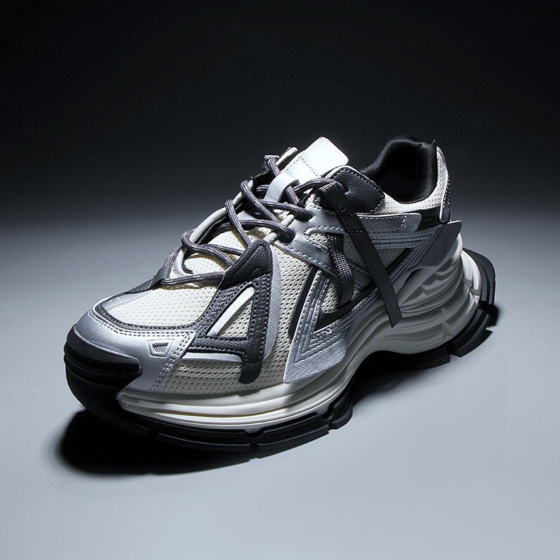 欧洲站潮流网面老爹鞋春季新款男士真皮厚底增高运动鞋旅游休闲鞋