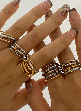 三层多层叠戴戒指食指戒指环