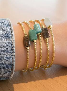 跨境热卖天然石串珠手链不规则简约气质ins风可调节水晶手链