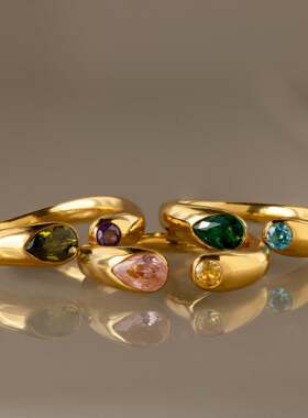 不锈钢十二月生辰石戒指12月诞生石戒指炉内真空电镀18k真金