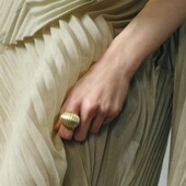 小众轻奢简约金色勾丝工艺戒指圆蛋简约时尚 欧美风豆豆同款 指环戒