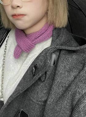 针织毛线短细围巾纯色腊肠