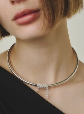 流苏颈带轻奢设计感水钻开口项圈