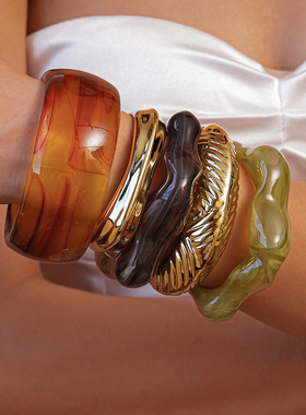 欧美跨境不规则树脂开口手镯轻奢感手环夸张时尚个性手饰