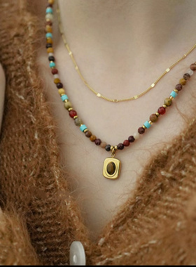 天然石项链绿松玛瑙锁骨链