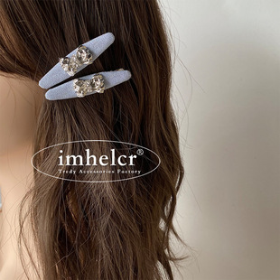 ins重工镶钻蝴蝶结牛仔发夹韩国气质高级感新款刘海儿发夹边夹女