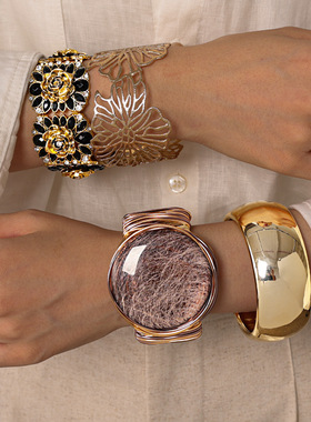 欧美跨境亚克力几何圆形方形切面手镯轻奢高级感手环个性夸张手饰