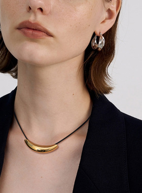 欧美黑色蜡绳子圆圈项链ins网红爱心形圆形几何短款锁骨项链