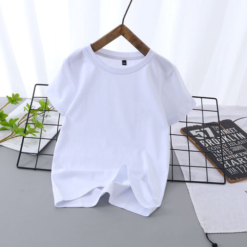 男女童儿童白色t恤半袖上衣男童纯色短袖统一班服中大童纯棉纯白