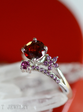 光芒星星【s925纯银】镶嵌天然石榴石 紫牙乌水晶戒指 东方韵味