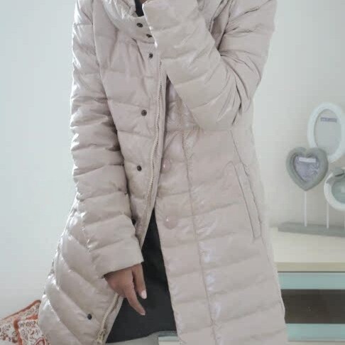 韩版亮面立领中长款保暖棉服外套