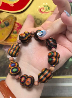 彩虹木葫芦造型手串手链