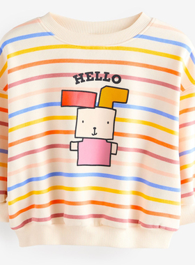 正品现货英国NEXT女宝宝纯棉长袖T恤女童圆领卡通红色春秋款上衣