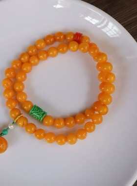 天然蜜蜡花蜡老型珠2圈手链 特价福利38013