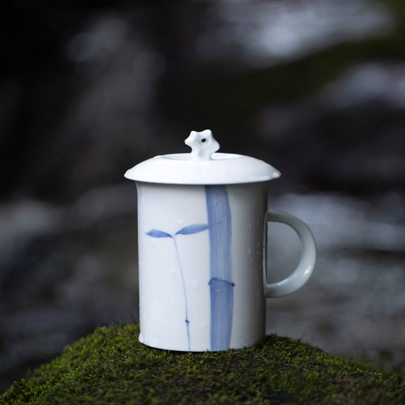 山水间竹影艺术家手绘马克杯茶杯