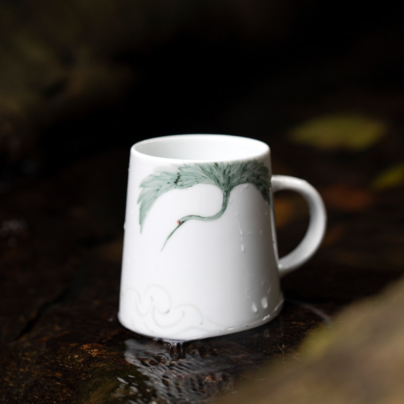 山水间青山云鹤手绘马克杯高颜值手作陶瓷杯子水墨国潮创意水杯男