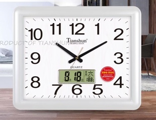 天顺方形挂钟办公居家电子钟时尚简约石英钟日历挂钟