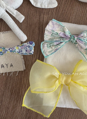 韩系甜妹大蝴蝶结碎花发夹氛围感侧边夹手工定制女孩洋气ins发饰