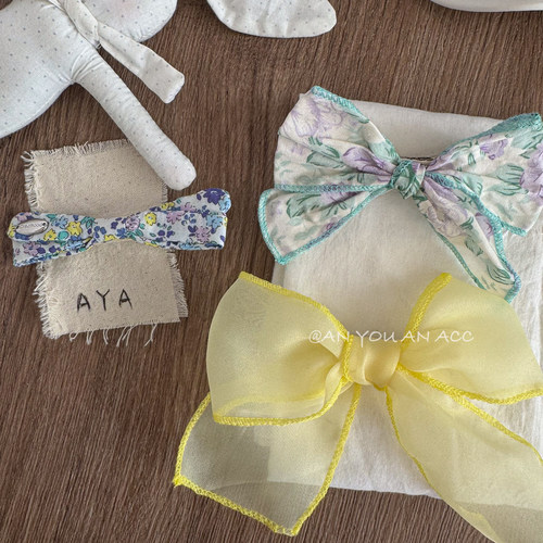 韩系甜妹大蝴蝶结碎花发夹氛围感侧边夹手工定制女孩洋气ins发饰