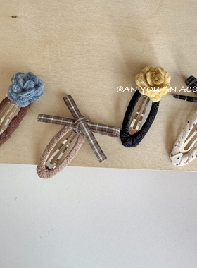 ins韩系毛毛手工花朵蝴蝶结bb夹女童秋冬可爱发饰刘海夹百搭对夹