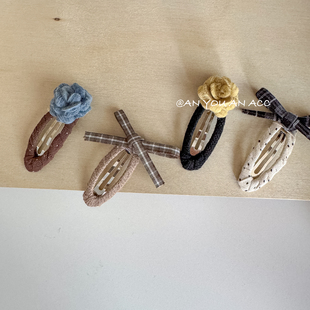 ins韩系毛毛手工花朵蝴蝶结bb夹女童秋冬可爱发饰刘海夹百搭对夹