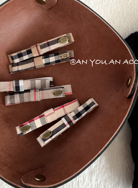 气质格纹手工蝴蝶结发夹千金风简约发饰高级老钱感宝宝对夹刘海夹