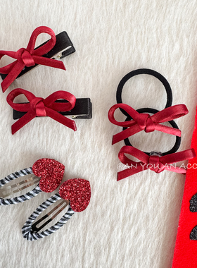 千金感缎面红色立体手工蝴蝶结发夹新年发饰发圈女孩高级感边夹
