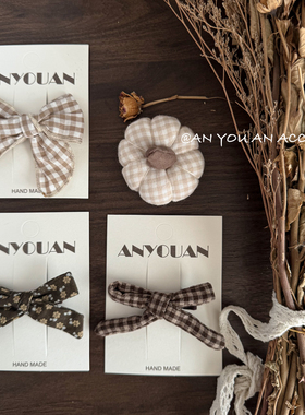 碎花格纹蝴蝶结韩系手工发夹氛围感森系边夹女童设计感小众发饰