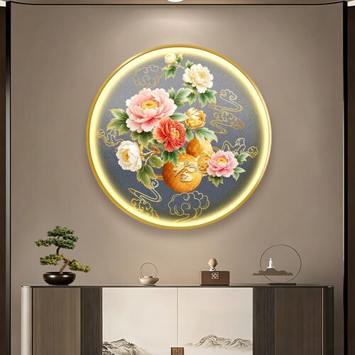 新中式九鱼牡丹LED发光装饰画
