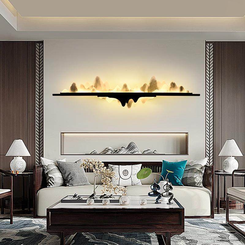 新中式客厅壁灯山水画背景墙灯酒店会所走廊过道灯创意装饰壁灯