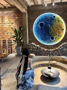 3D立体浮雕月球壁灯壁画设计师艺术酒吧壁挂圆形地球背景墙装饰灯