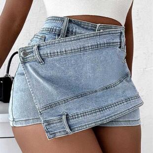 Fashion high waist slim women Jean Shorts skirt牛仔裤裙S-5XL