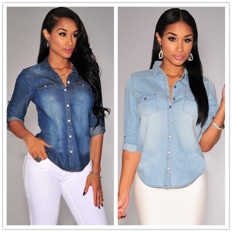fashion ladies denim blouse casual women denim tops时尚上衣