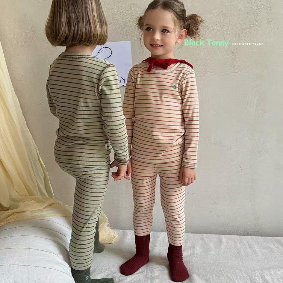 秋衣秋裤小黑托昵保暖秋冬季条纹