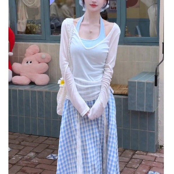 纯欲风辣妹挂脖长袖t恤女
