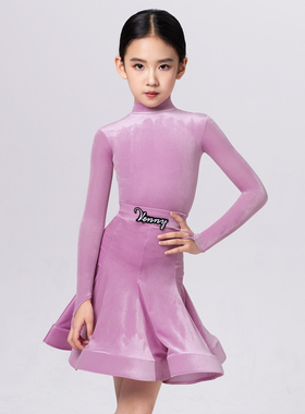 Venny薇妮拉丁舞服女儿童比赛规定服国标考级黑池演出服超薄丝绒