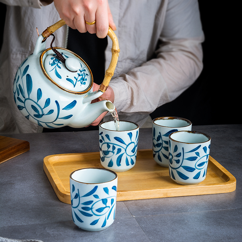 0釉下彩青花瓷日式桥梁水杯茶壶