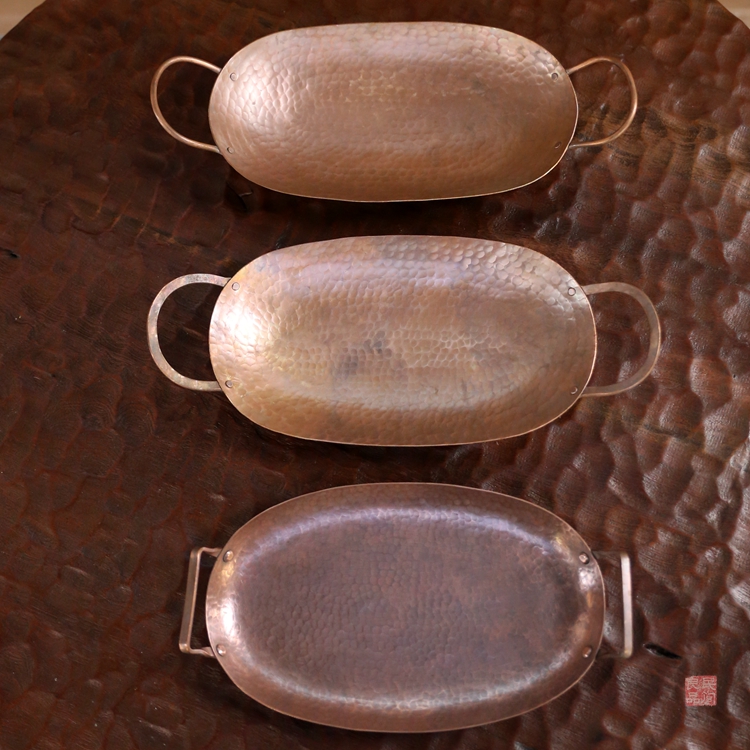 红铜双耳料理盘红铜复古厨房法式