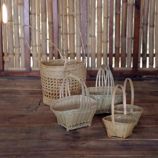 红河小提篮 云南竹编竹皮提箩乡村收纳迷你提篮鸡蛋篮乡间插花器