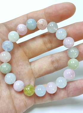 天然水晶摩根石彩色手链招桃花招财女学生闺蜜清新森系粉水晶手串